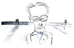 Italian writer, poet and chemist Primo Levi; caricature by Neale Osborne